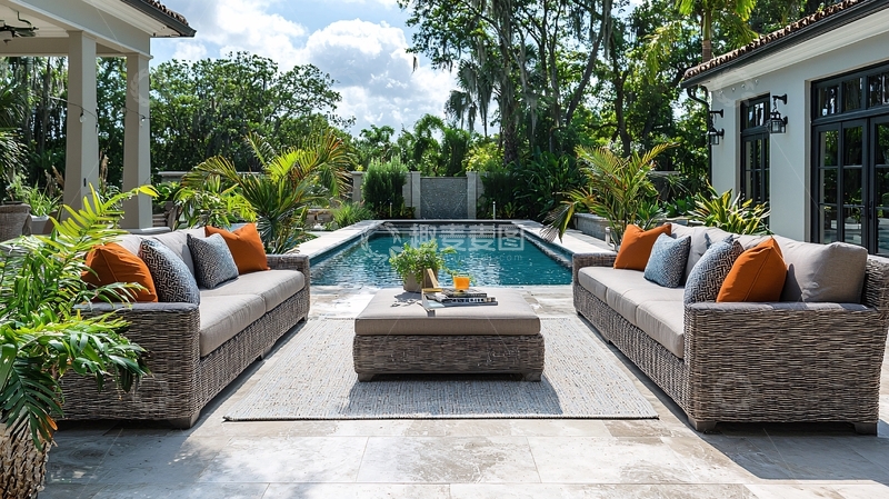 高清大图下载【趣麦麦图】泳池边的户外沙发
