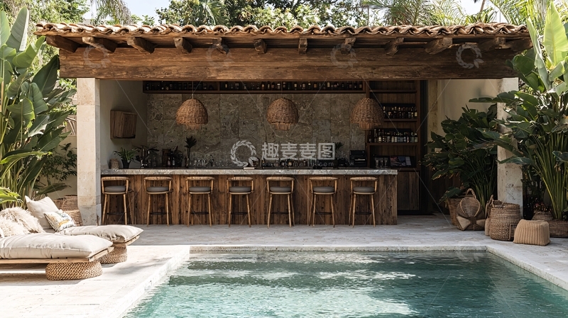高清大图下载【趣麦麦图】泳池边的户外酒吧