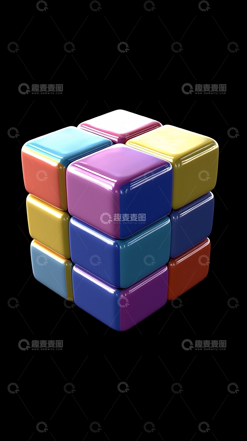 高清大图下载【趣麦麦图】彩色魔方积木