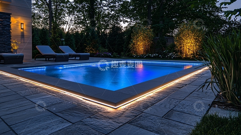 高清大图下载【趣麦麦图】夜晚泳池灯光