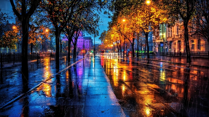 高清大图下载【趣麦麦图】雨夜街道夜景