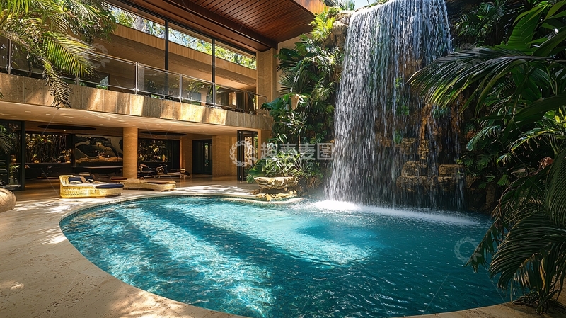 高清大图下载【趣麦麦图】室内瀑布泳池豪宅