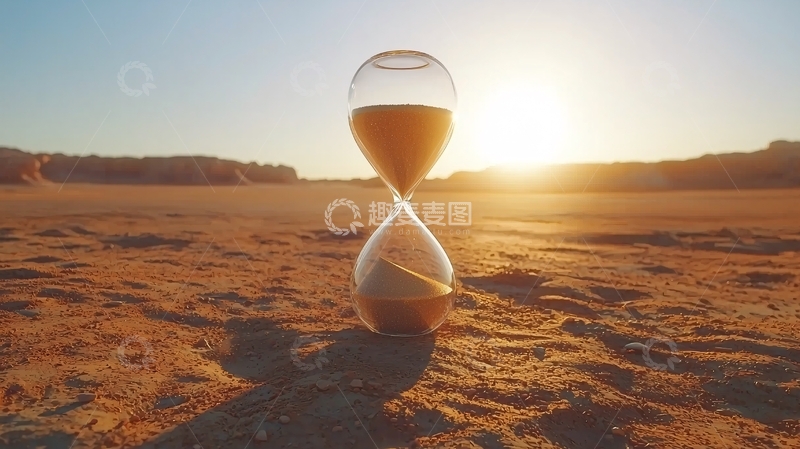 高清大图下载【趣麦麦图】沙漠日落沙漏