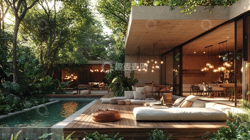 高清大图下载【趣麦麦图】热带风情泳池别墅