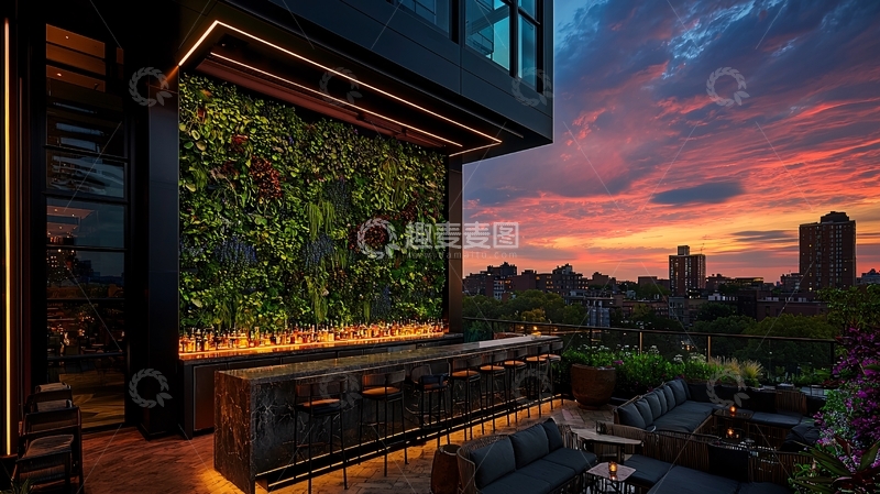 高清大图下载【趣麦麦图】屋顶花园的日落美景