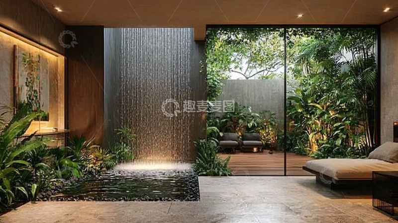 高清大图下载【趣麦麦图】室内瀑布景观