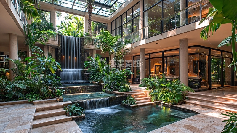 高清大图下载【趣麦麦图】室内热带花园水景