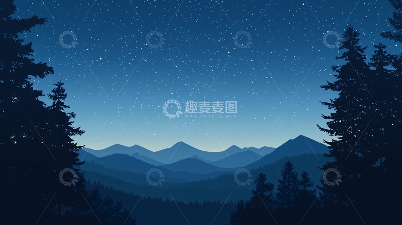 高清大图下载【趣麦麦图】星空下的山脉