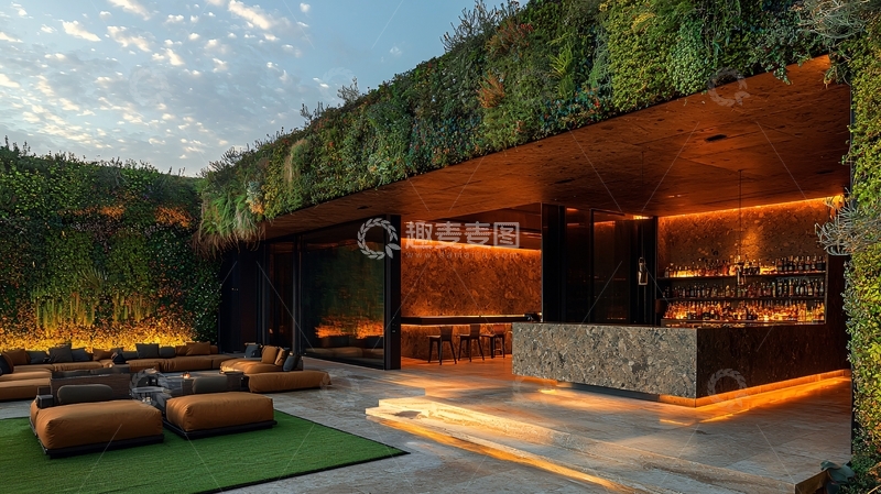 高清大图下载【趣麦麦图】绿植墙下的现代酒吧