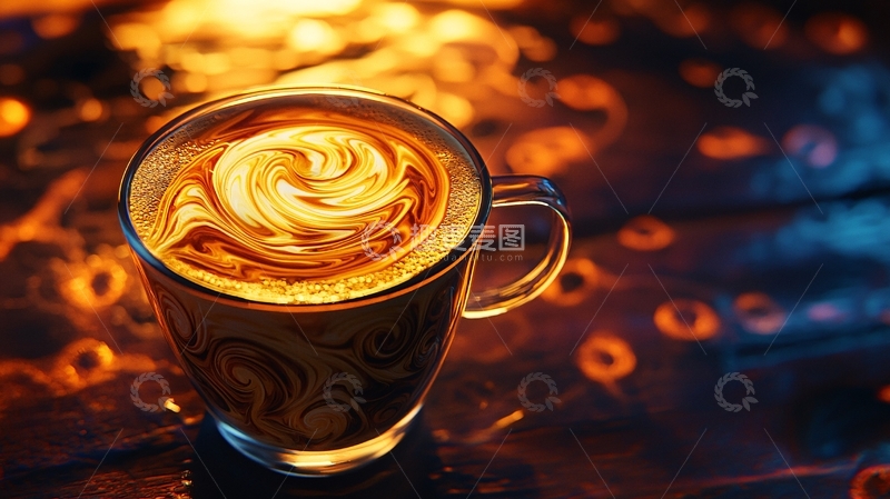 高清大图下载【趣麦麦图】火焰背景下的拉花咖啡