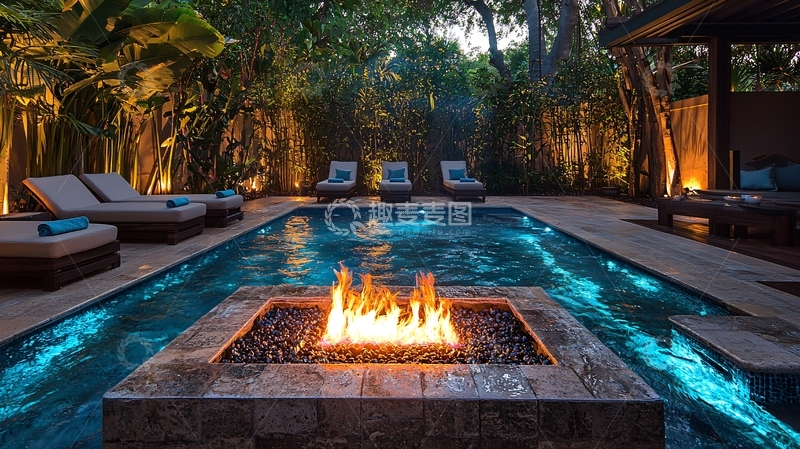 高清大图下载【趣麦麦图】泳池夜景