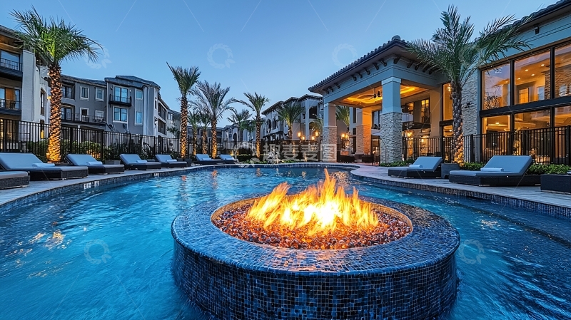 高清大图下载【趣麦麦图】豪华泳池别墅夜景