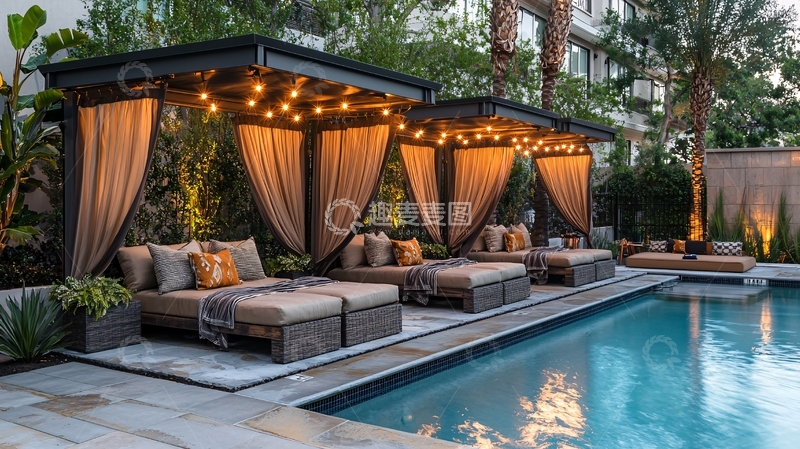 高清大图下载【趣麦麦图】泳池边的度假凉亭