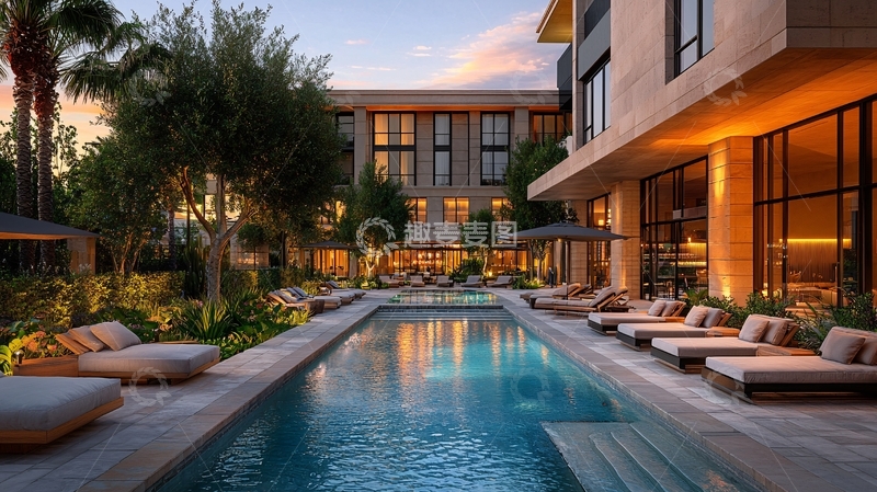 高清大图下载【趣麦麦图】豪华酒店泳池夜景