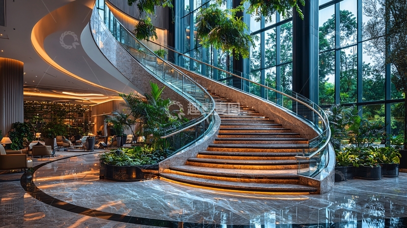 高清大图下载【趣麦麦图】现代感十足的酒店旋转楼梯