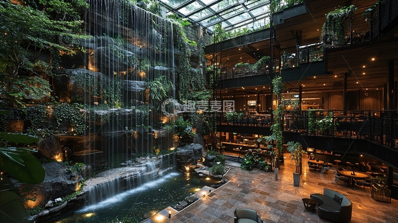 高清大图下载【趣麦麦图】室内瀑布绿植