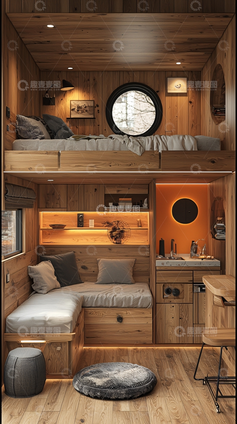 高清大图下载【趣麦麦图】木质结构小房车内景