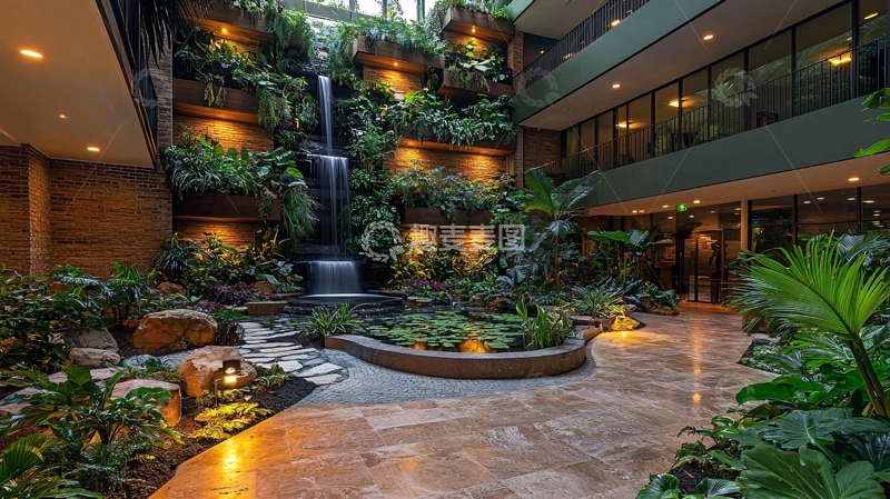 高清大图下载【趣麦麦图】室内绿色植物瀑布景观