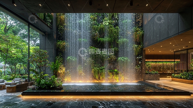 高清大图下载【趣麦麦图】室内垂直花园瀑布景观