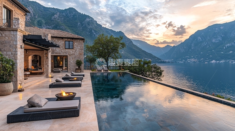 高清大图下载【趣麦麦图】海边别墅泳池美景