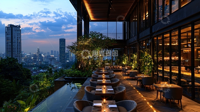 高清大图下载【趣麦麦图】高层建筑夜景餐厅