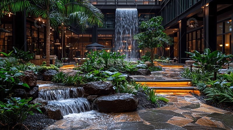 高清大图下载【趣麦麦图】室内瀑布花园景观