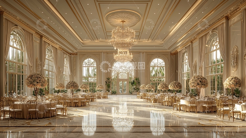 高清大图下载【趣麦麦图】金色奢华的宴会厅内景