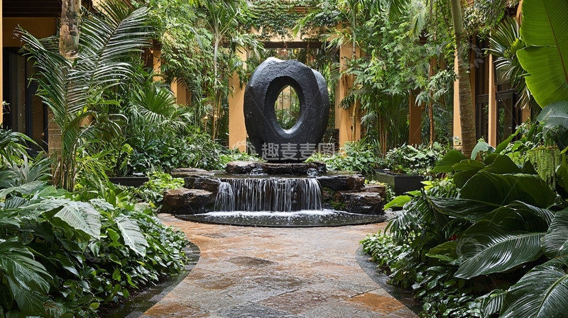 高清大图下载【趣麦麦图】热带景观雕塑喷泉