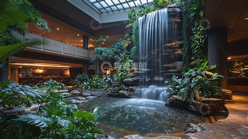 高清大图下载【趣麦麦图】室内热带瀑布景观