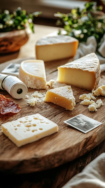 木质托盘上的各种奶酪