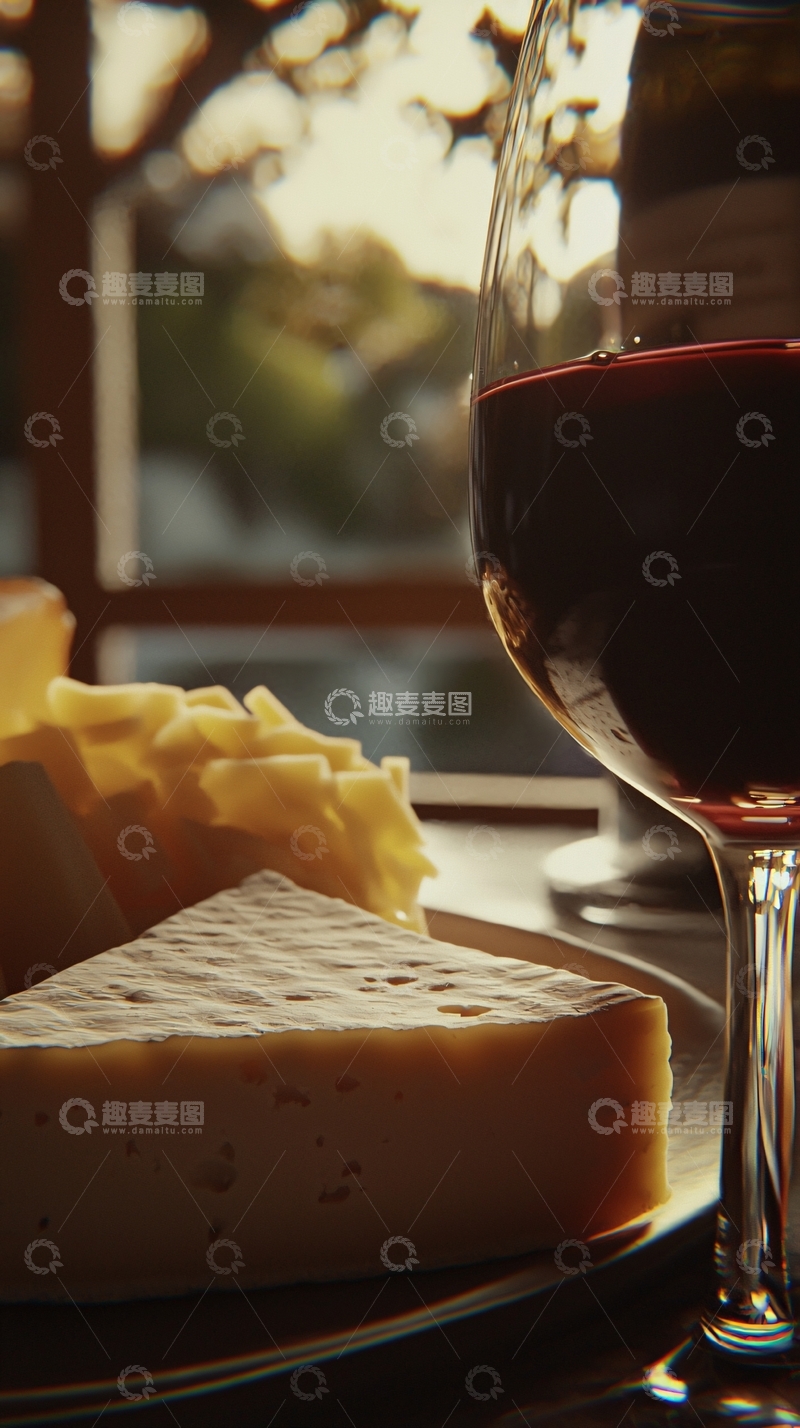 高清大图下载【趣麦麦图】红酒与奶酪的下午茶时光