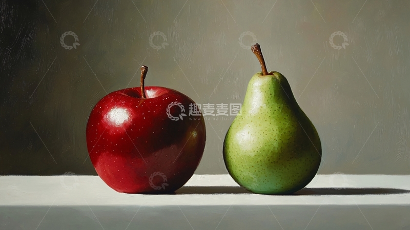 高清大图下载【趣麦麦图】静物油画苹果梨子