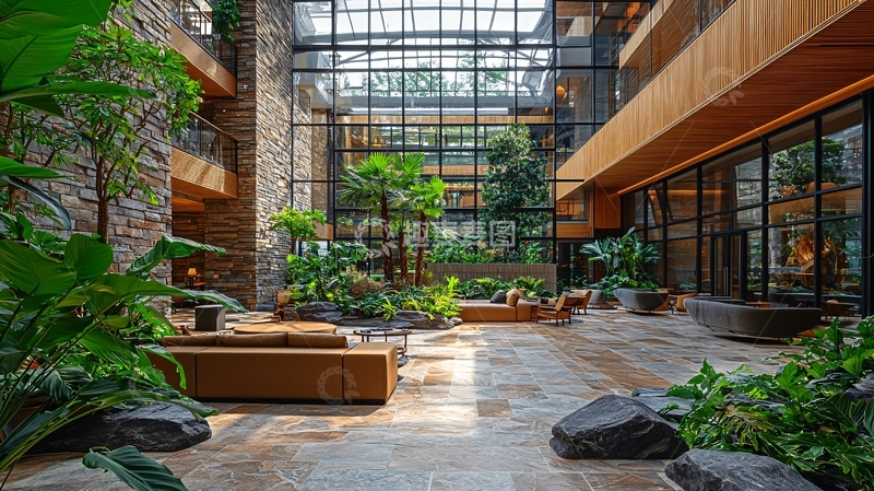 高清大图下载【趣麦麦图】室内绿植天井休闲空间