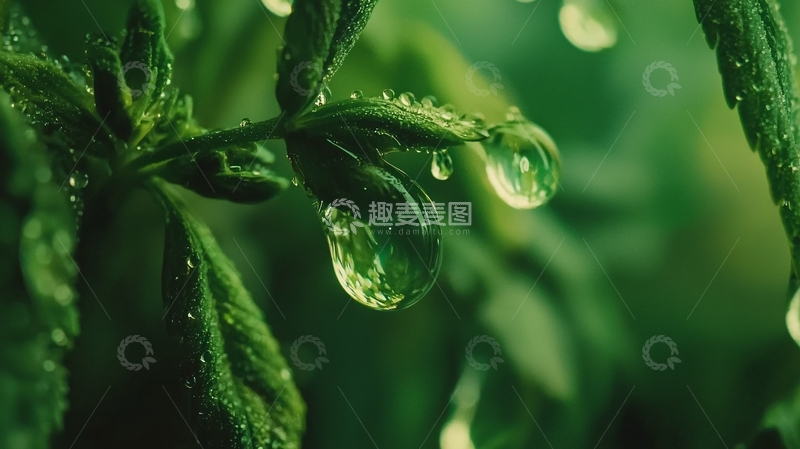 高清大图下载【趣麦麦图】绿叶上的水滴