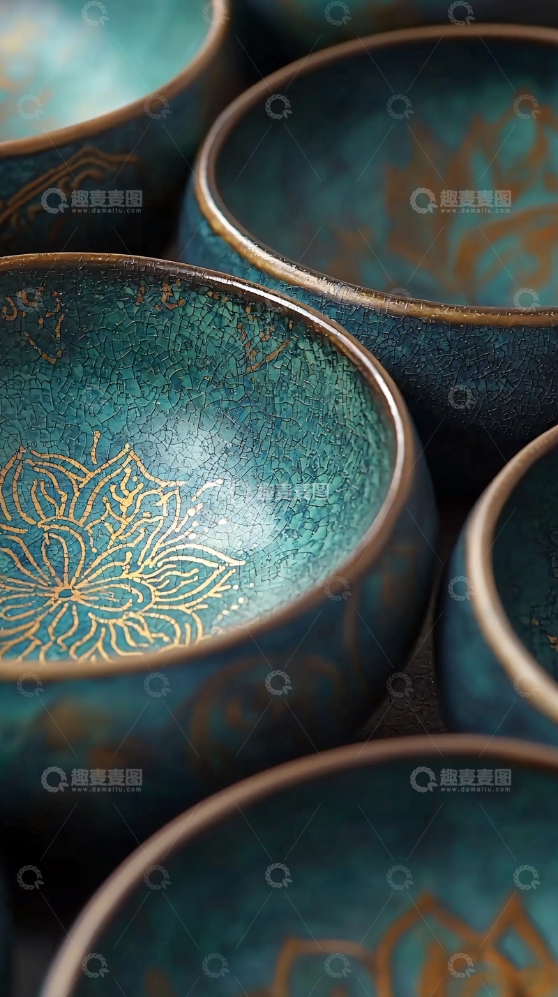 高清大图下载【趣麦麦图】青绿手工陶瓷碗