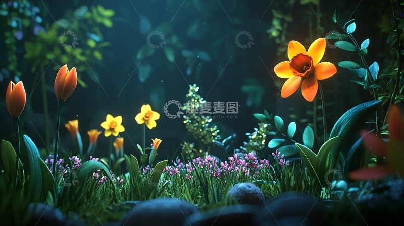 高清大图下载【趣麦麦图】梦幻森林夜景