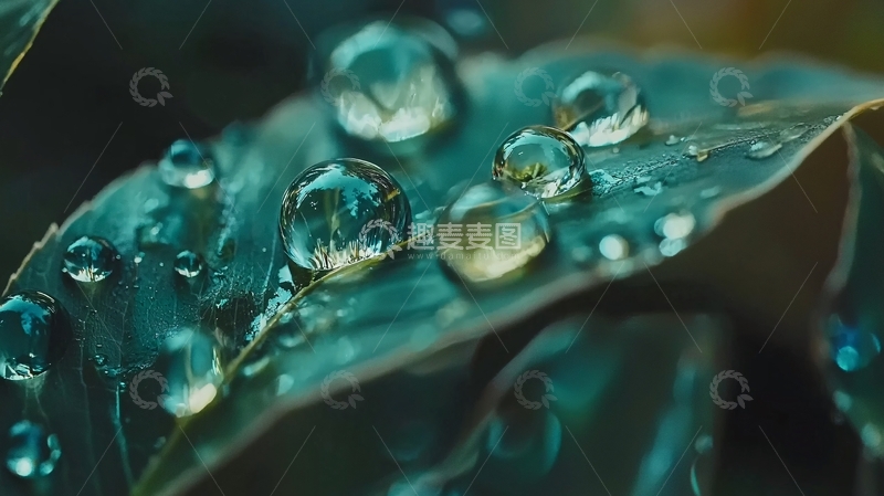 高清大图下载【趣麦麦图】绿叶上的晶莹水珠