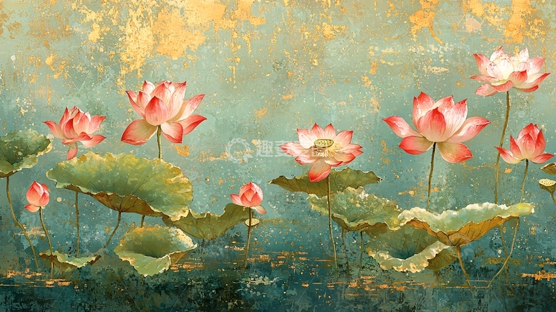 高清大图下载【趣麦麦图】水墨风莲花池塘景色