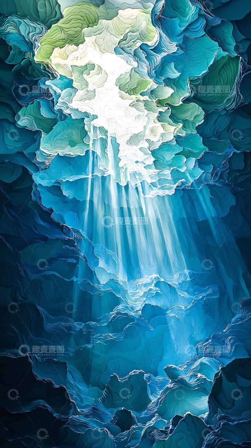 高清大图下载【趣麦麦图】光线照进蓝色洞穴