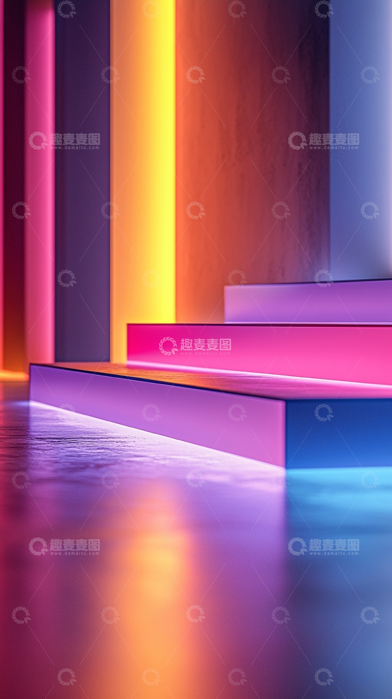 高清大图下载【趣麦麦图】霓虹灯阶梯