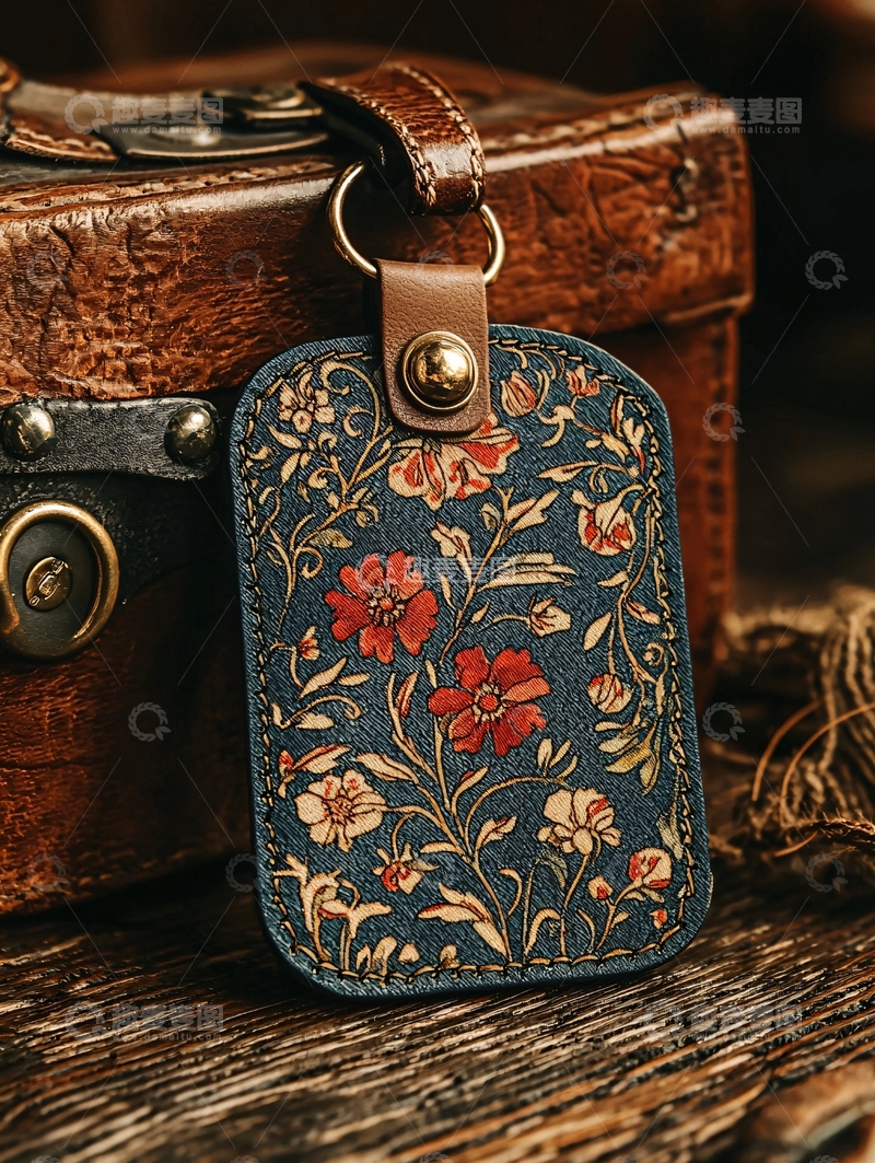高清大图下载【趣麦麦图】复古花卉皮革钥匙扣