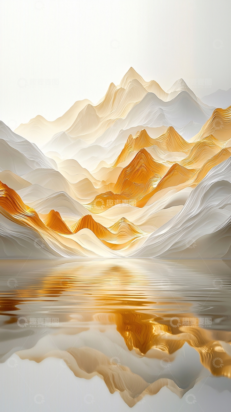 高清大图下载【趣麦麦图】金色山脉倒影水面
