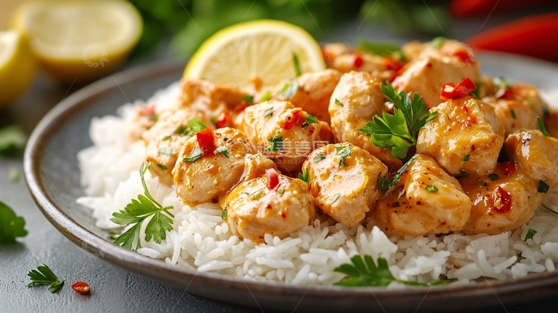 高清大图下载【趣麦麦图】美味鸡肉米饭特写