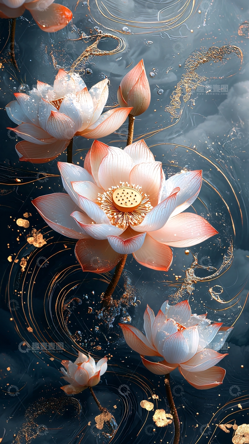 高清大图下载【趣麦麦图】莲花水墨风背景图