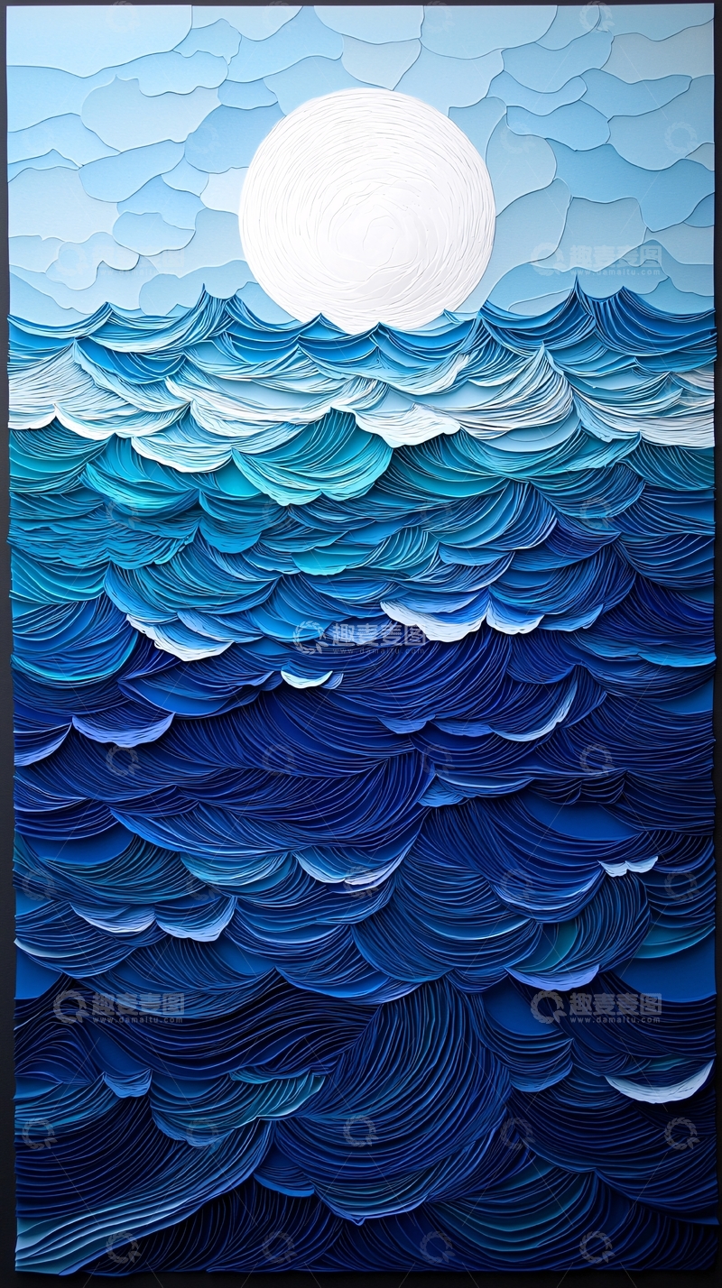 高清大图下载【趣麦麦图】蓝色海洋上的白色满月