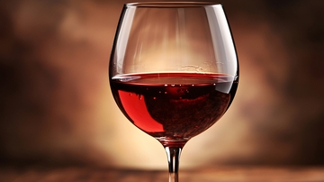 红酒杯中深红色葡萄酒