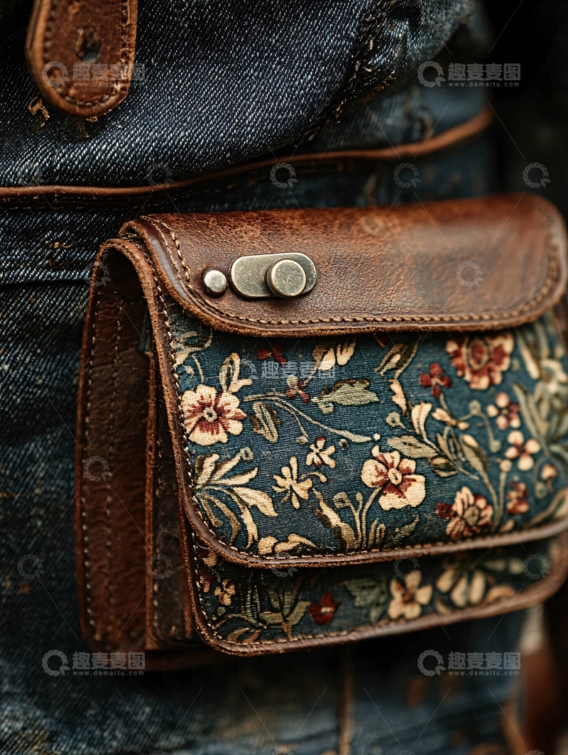 高清大图下载【趣麦麦图】复古印花腰包