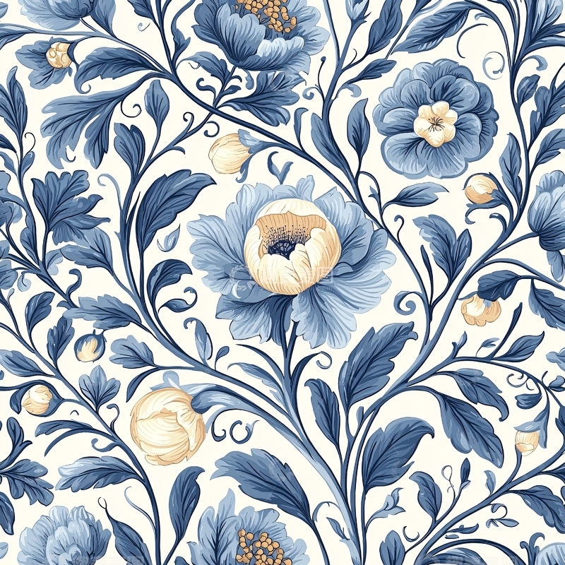 高清大图下载【趣麦麦图】蓝白花卉缠枝纹理