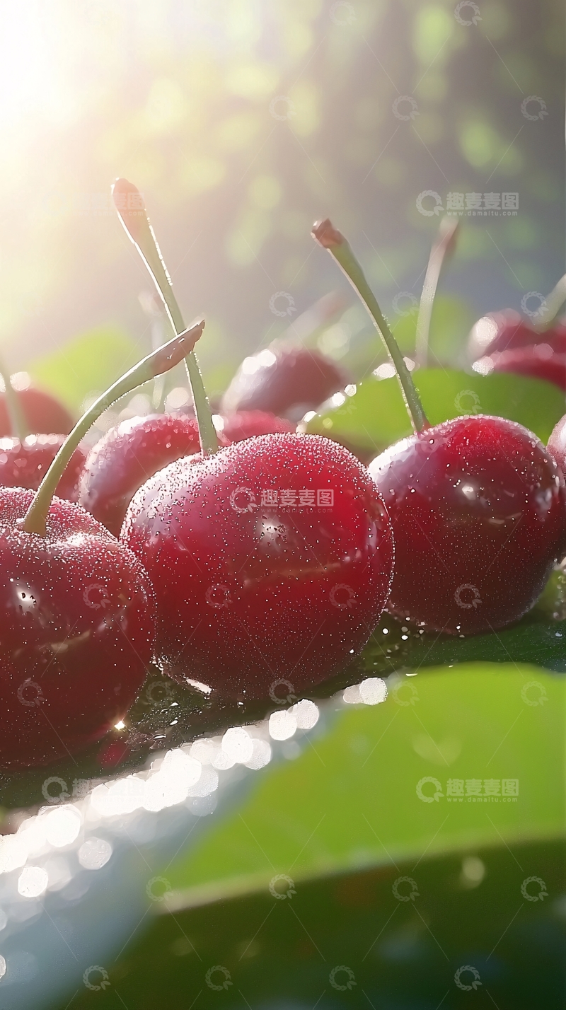 高清大图下载【趣麦麦图】阳光下晶莹剔透的红樱桃