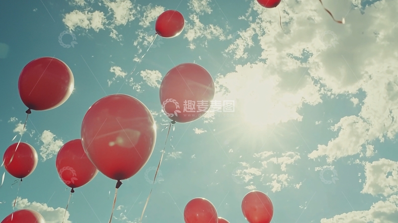 高清大图下载【趣麦麦图】-红气球飞上蓝天